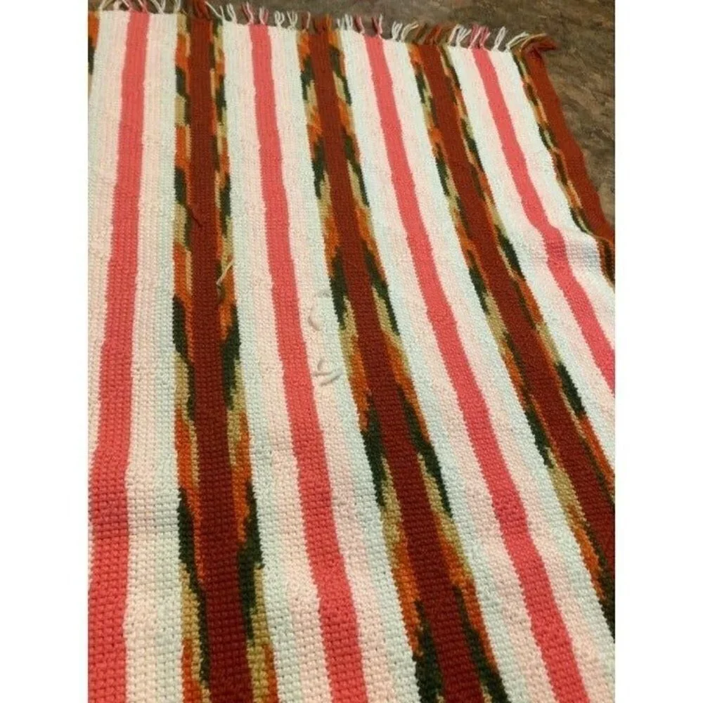Handmade Crocheted‎ Aztec Southwestern Fall Afghan Throw Blanket Fringed 43 x 66
